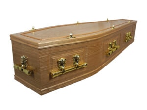 NewHanbury Lincoln Coffin, Pictured in a Medium Oak Finish